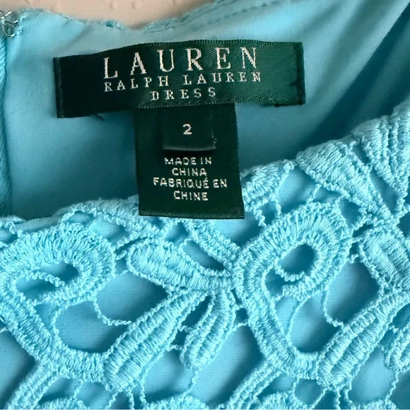 Lauren Ralph Lauren Aqua Lace Sheath Dress Size 2 Wedding Guest Cocktail Dress - Picture 5 of 13